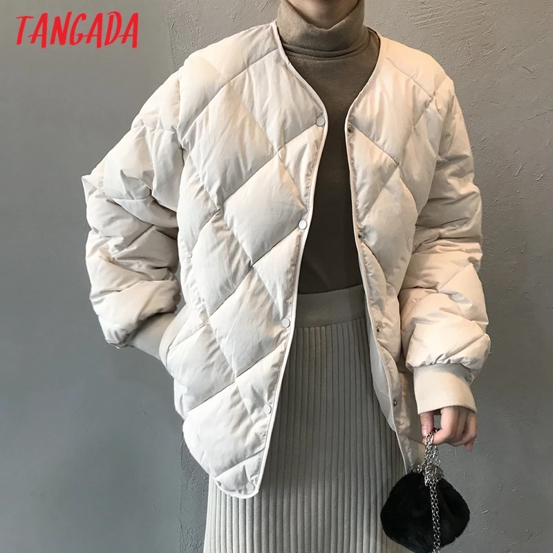 

Tangada Women Solid White Oversize Parkas Buttons 2020 Winter Female Warm Coat Korean Overcoat ASF76