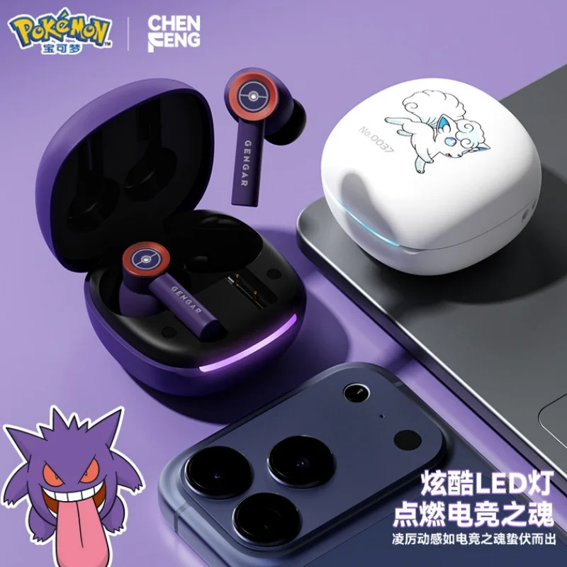 Фото Оригинальные беспроводные Bluetooth-наушники Pokemon Alolan Vulpix с креплением на ухо, стерео, для игр и спорта, новинка 2026 года, модные подарки №1