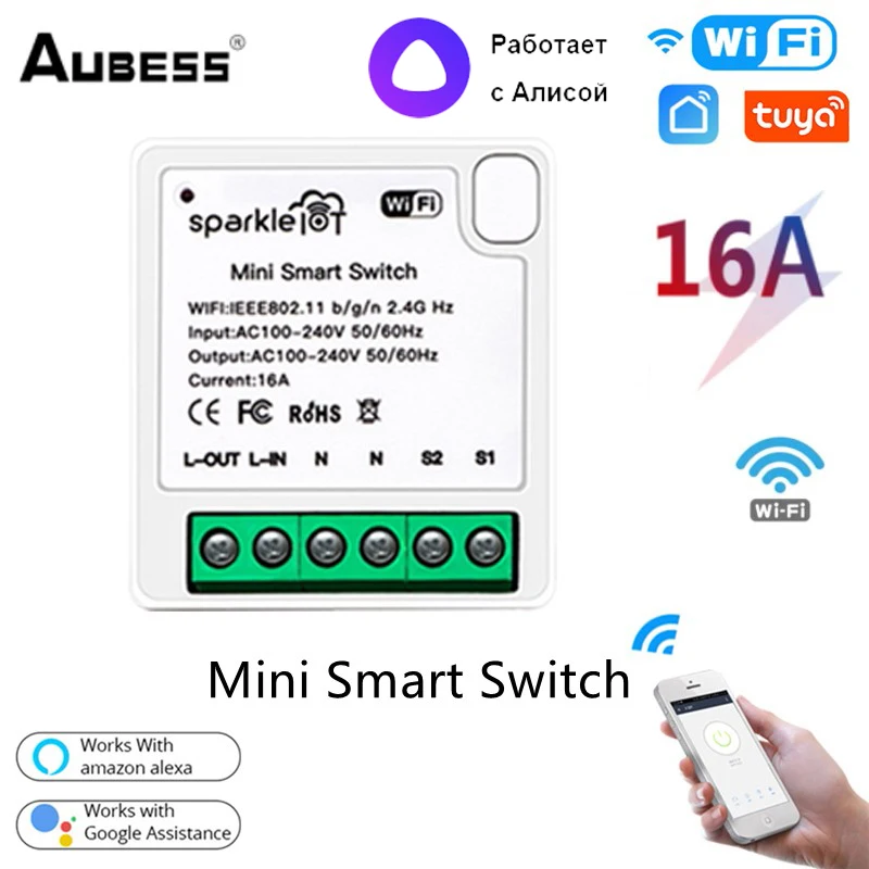 

16A Mini Smart Wifi DIY Switch Supports 2 Way Control, Smart Home Automation Module, Works With Alexa Google Home Smart Life App