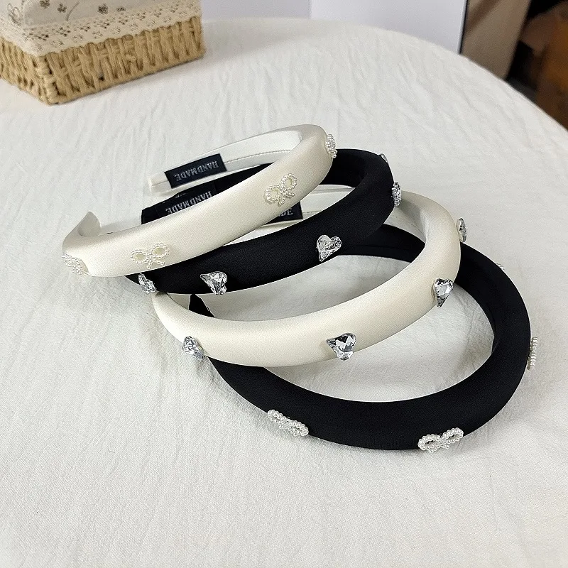 

2023 Women hairbands New satin fabric pearl flower thick sponge headbands
