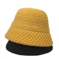 maxsiti u knitting bucket hat women fall winter fashion simple black warm woolen yarn basin cap vintage weave casual hat