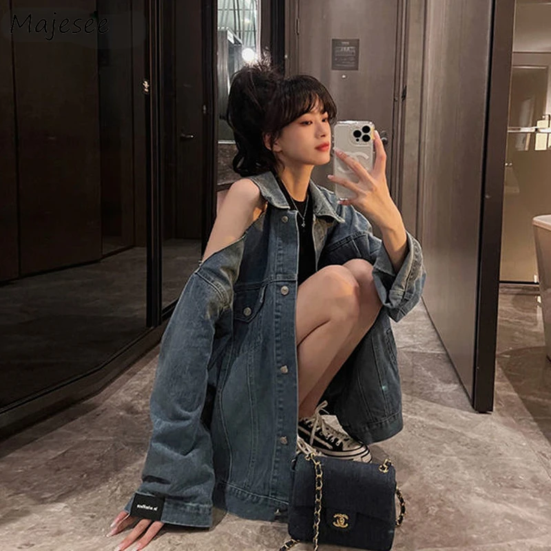 

Basic Jackets Women Hollow Out Solid Fashion Spring New Loose Denim Design Clothing All-match Leisure Preppy Korean Style Cozy