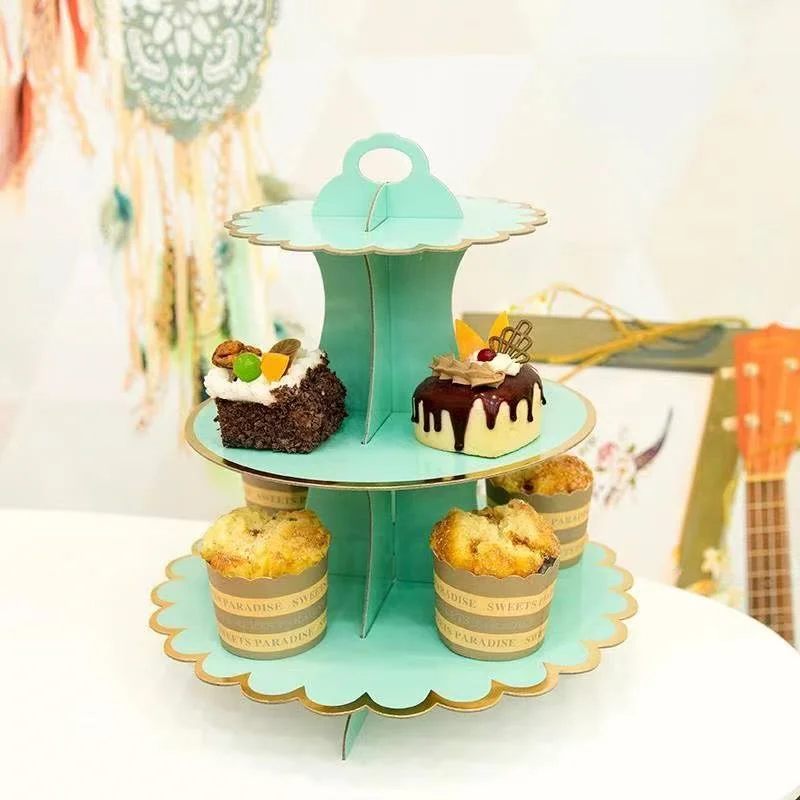 

Multi-layer Paper Cake Rack Birthday Party Decoration Three-layer Hot Stamping Dessert Table Cake Tray Cupcake Stand Cake Tools