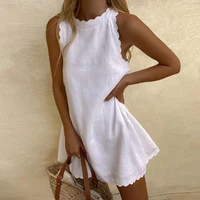 2022 summer tank mini women dress o neck sleeveless casual loose dresses solid color cotton linen party beach sundress vestidos
