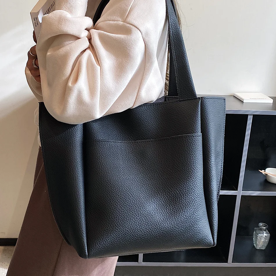 

Large Capacity Casual Tote Bags for Women 2023 Simple Solid PU Leather Handbags and Purses Trend Female Side Shoulder Bag Travel