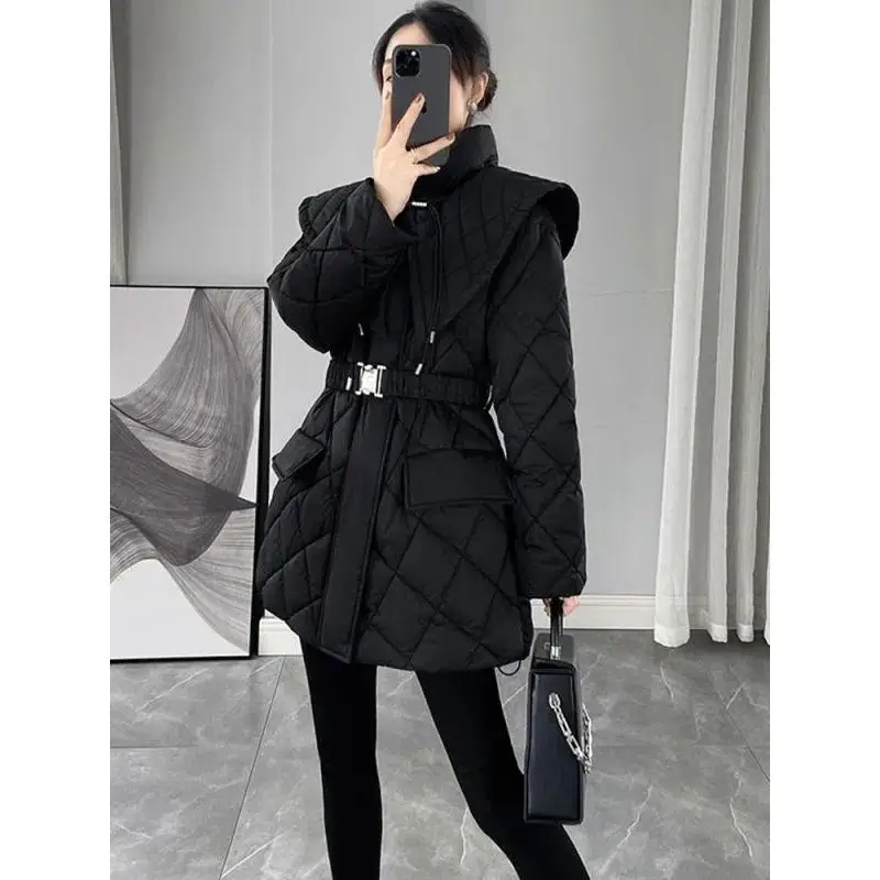 

Парка женская средней длины с воротником-стойкой, однотонная новая зимняя Свободная куртка на молнии в Корейском стиле, модное пальто на утином хлопковом подкладе, M38, 2023