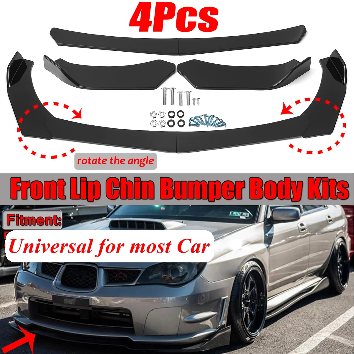 

4PCS Universal Car Front Bumper Splitter Lip Diffuser Chin Bumper Body Kits For Benz For BMW For Honda For Ford For Audi