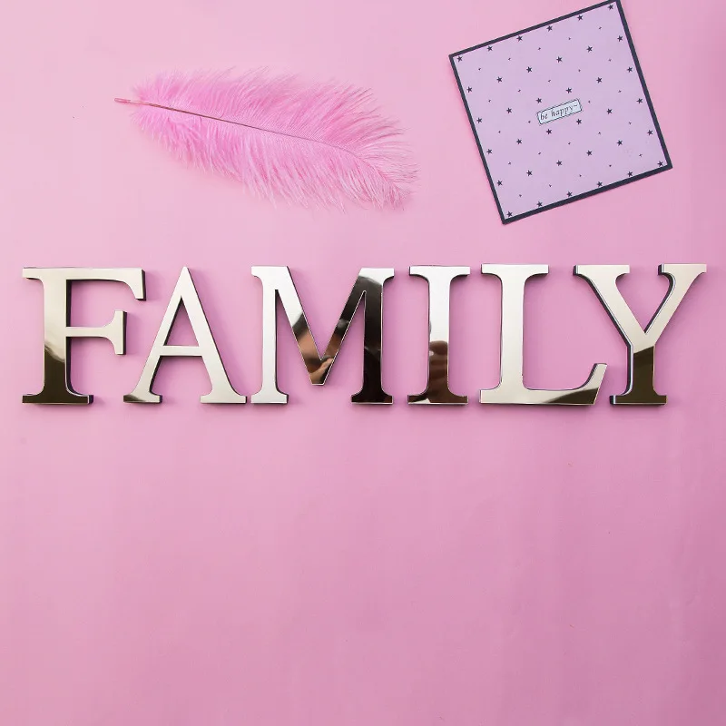 

Home Decor Gold 3D Mirror DIY Letters Wall Stickers for Logo Name Alphabet Wedding Love Letters English Wall House Decoration