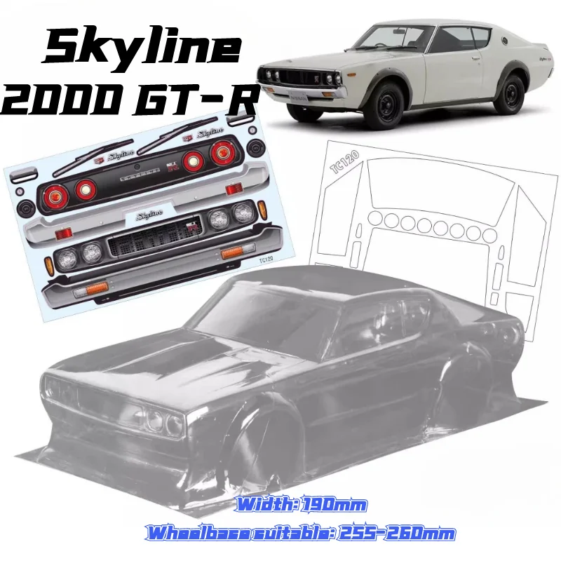 Фото 1/10 RC Skyline 2000 GT JDM PC Shell Корпус прозрачный, ширина 190 мм для 1/10 радиоуправляемого внедорожника 3R HSP Yokomo MST №1