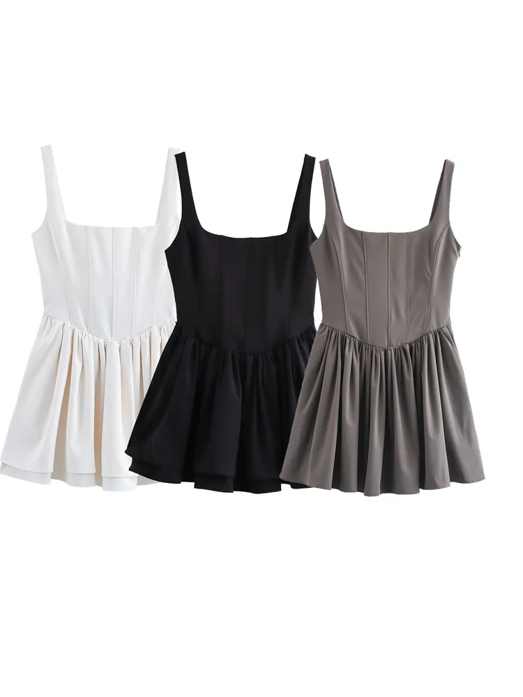 Платье-мини женское Плиссированное с квадратным вырезом и боковыми карманами