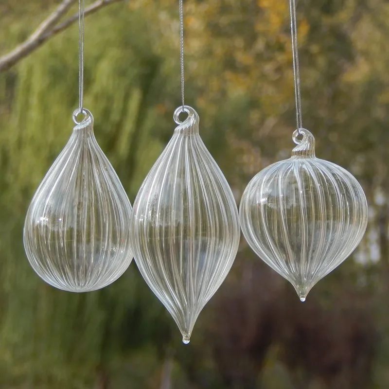 

4pcs/pack Handmade Different Shape Transparent Striped Glass Pendant Christmas Day Tree Hanger Home Decoration Festival Gift