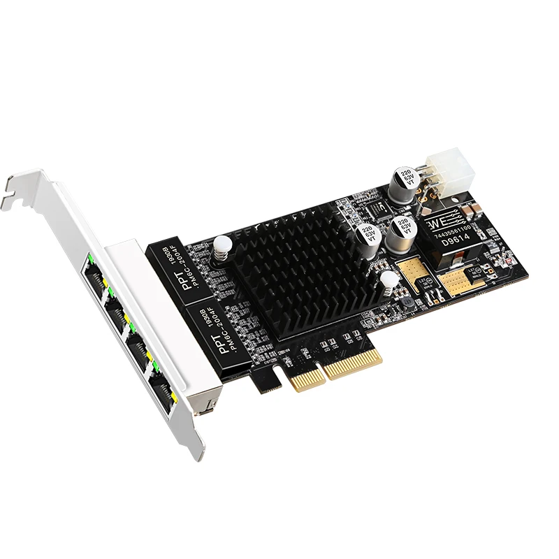 

POE network card 1000Mbps 4 port RJ45 POE LAN Connector to PCI-E PCIe 4X Gigabit I350 Server Converged Vision Frame