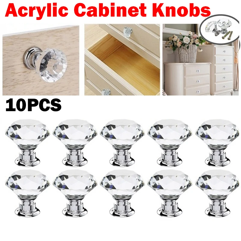 

10PCS 30mm Clear Crystal Cabinet Drawer Handle Knobs Bedside Table Cabinet Furniture Handle Pull Knobs Kits Door Knobs