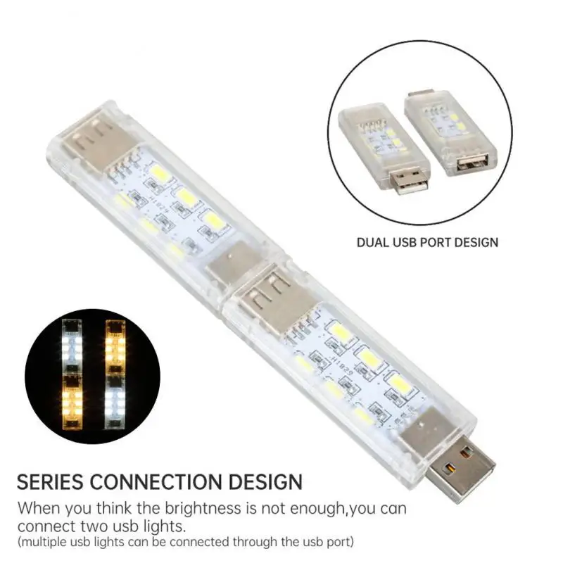 

USB LED Plug Lamp Mini Double-sided Reading Light Stackable Connection Mini Night Light For Laptop Computer Mobile Power Bank