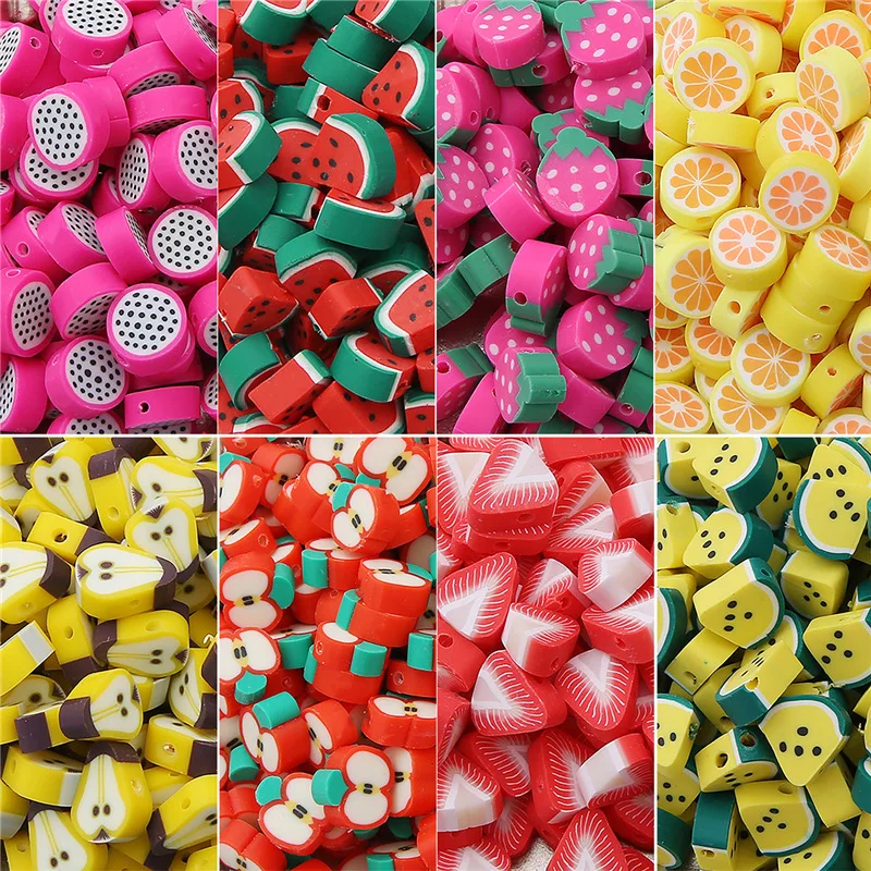 

30pcs/lot Fruit Shape Loose Beads DIY Jewelry Making Polymer Clay Beads Lovely Charms Necklace Beading Bracelets Accessories