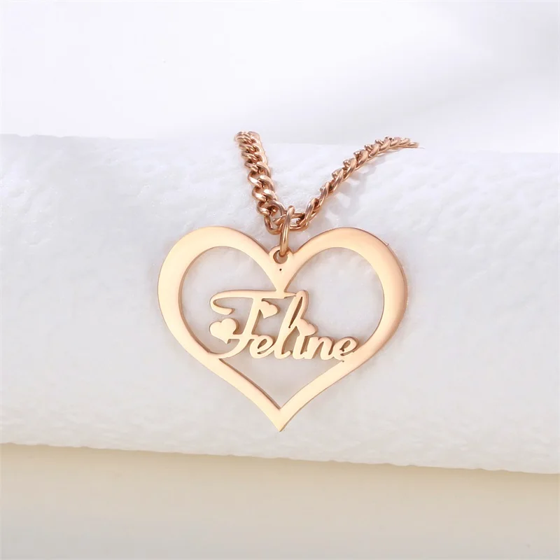 Custom Name Necklace Stainless Steel Cuban Chain Choker Personalized Name With Heart Pendant Necklace For Women Birthday Gift