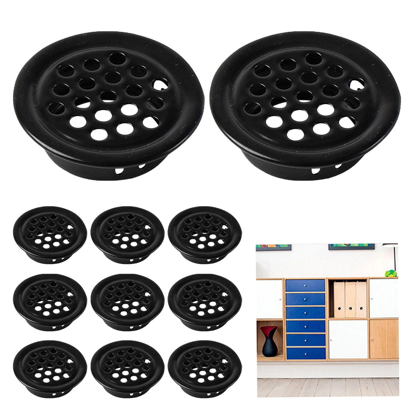 

20pcs/pack Mesh Hole Stainless Steel Home Easy Install Louver Kitchen Cabinet For Bathroom Wardrobe Circular Round Vent Grille