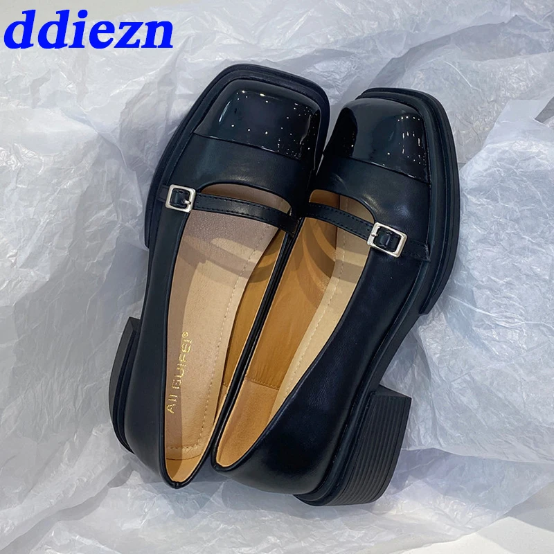 

2023 Модные Туфли-оксфорды Suqare с носком, женские туфли на плоской подошве, лоферы в стиле Лолиты, женская повседневная обувь Мэри Джейн