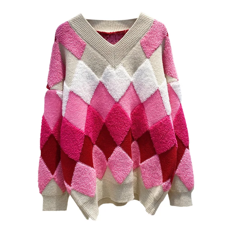 

SuperAen 2022 новый японский ретро дизайн клетчатый свитер осень и зима модный пуловер с v-образным вырезом свитер для женщин