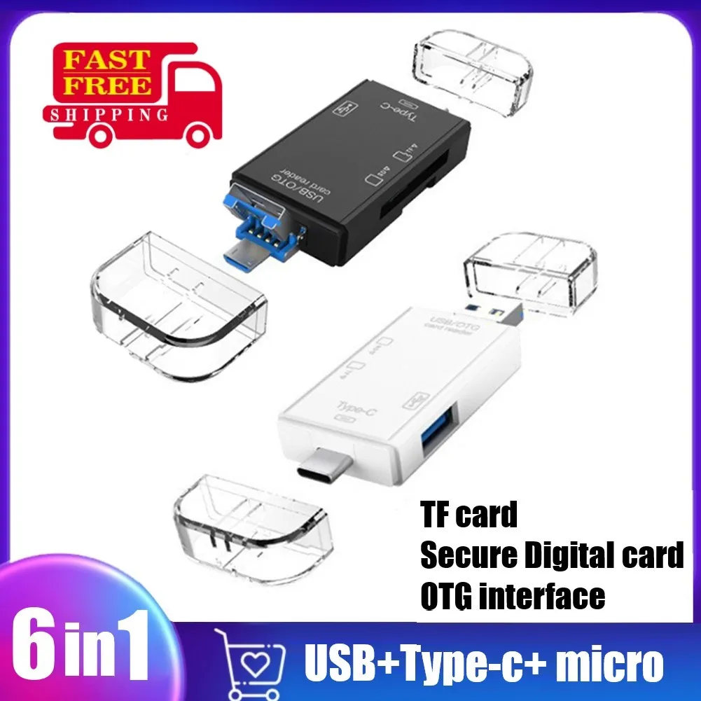 

6 in 1 OTG USB 3.0 Type-C Card Reader for Secure Digital/TF Cardreaders Splitter Adapter for Mobile Phone Computer Accessories