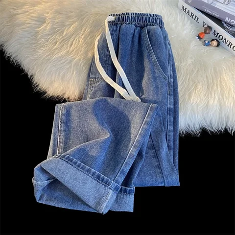 2023 Spring New Casual Women's Jeans Solid Baggy Straight Slim Y2k Trend Denim Cargo Pants Female Wide Leg Streetwear Trousers