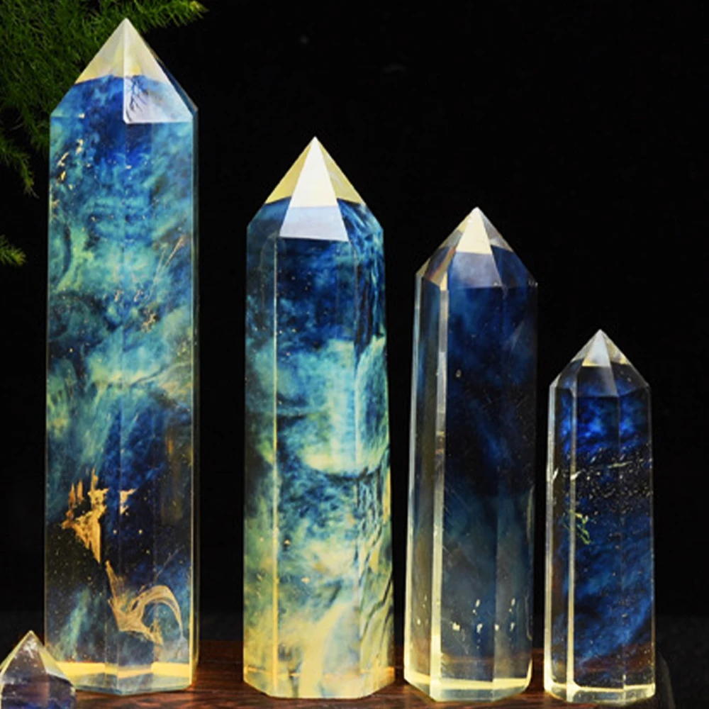 Желтый плавильный камень хрустальная палочка шестиугольная призма колонна