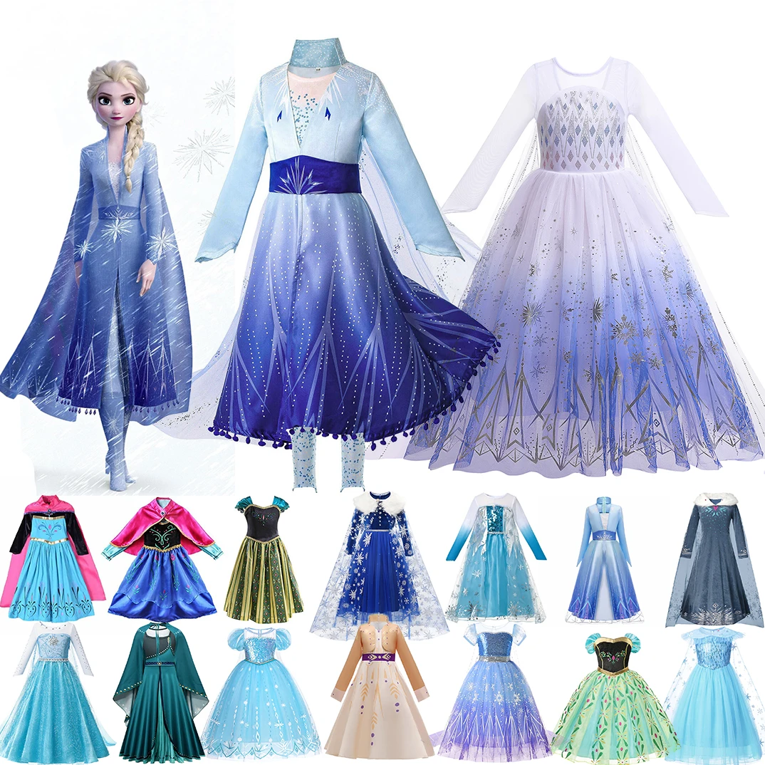 DISNEY Frozen 1&2 Fancy Queen Elsa Costume for Baby Girls Princess Anna Dress Toddler Halloween Rapunzel Cosplay Party Vesidos