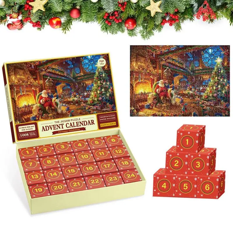 

1008PCS Advent Calendar 2023 Christmas Puzzle For Kids And Adults 24 Days paper Countdown Calendars Christmas Puzzle Toy