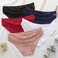 fashion women casual panties lace mid waist underwear lace brief solid color skin friendly ladies underpants breathable