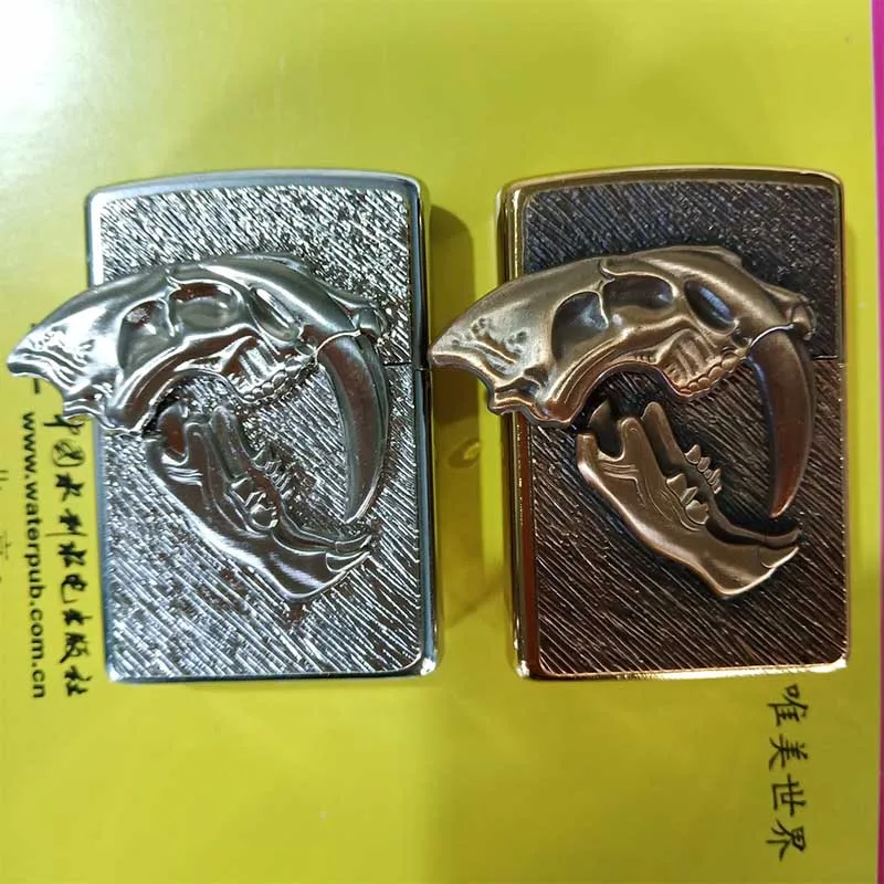 

Metal badge for kerosene lighter oil lighter gas lighter cigarette case DIY handmade decor accessory saber-toothed tiger teeth