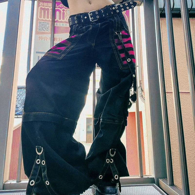 

New2022 Harajuku Gothic Grunge Cargo Pants Bandage Women Vintage Dark Academia Baggy Trousers Sweatpants Punk Hip Hop Streetwear