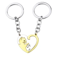 cute heart cat keychain couples matching jewelry key ring boyfriend gift accessories handbags bags car chains charms wholesale