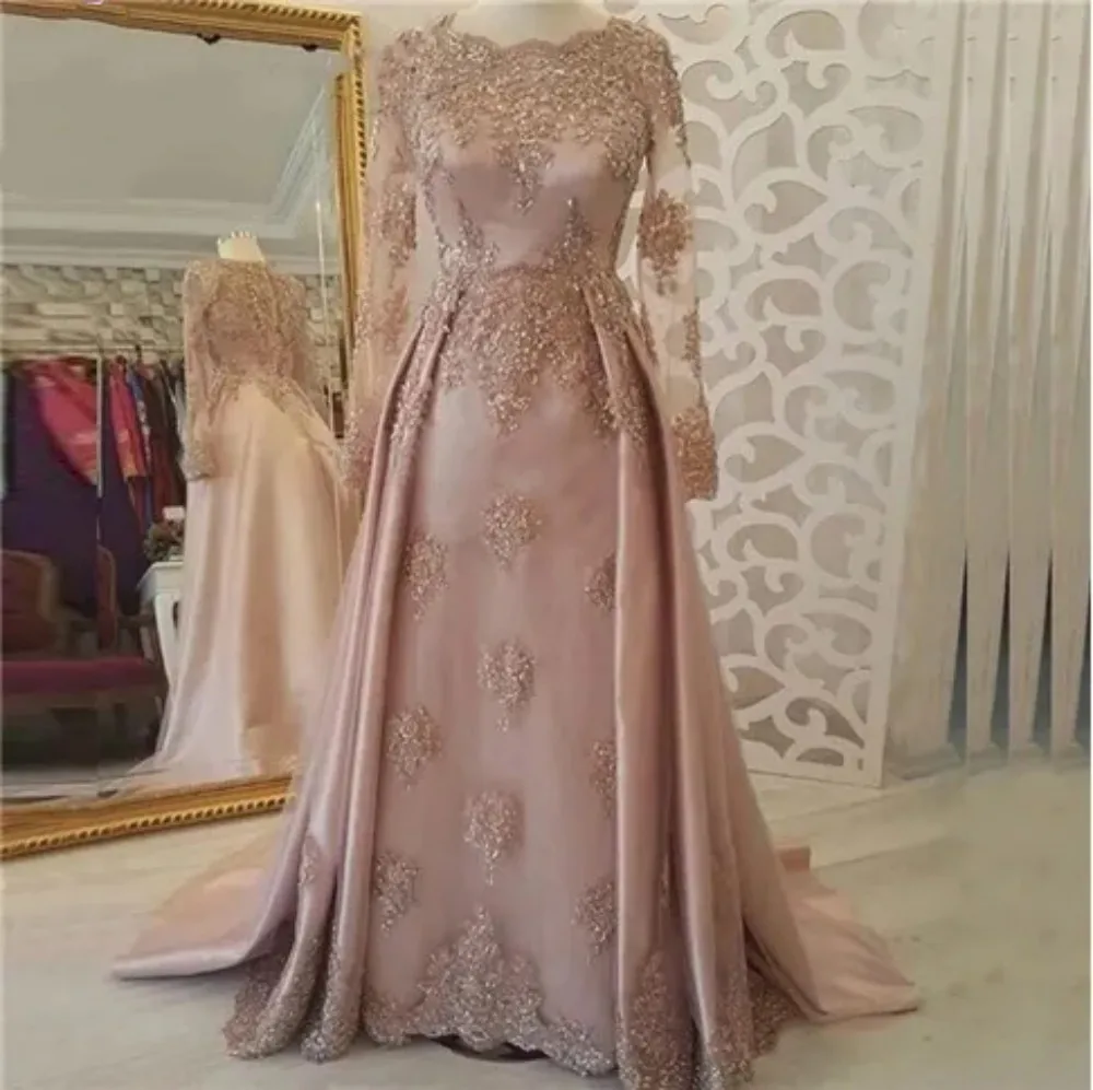 

Muslim Long Sleeves Lace Evening Dresses A Line Applique Formal Women Prom Wedding Party Gowns Vestidos De Ocasión Formales 2023