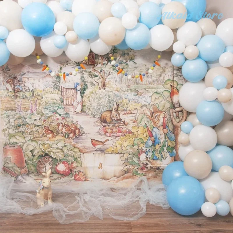 Peter Rabbit-Kit de arco de guirnalda de globos para Baby Shower, fiesta de cumpleaños para decoración de telón de fondo, Pascua, Pastel, azul, arena, blanco, 1er