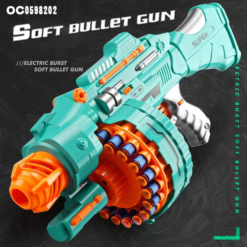 Фото Игрушечный пистолет Nerfs Gatling с электрической системой непрерывной стрельбы, мягкими пулями и дротиками с присосками из EVA для детей и мальчиков, идеальный подарок №2