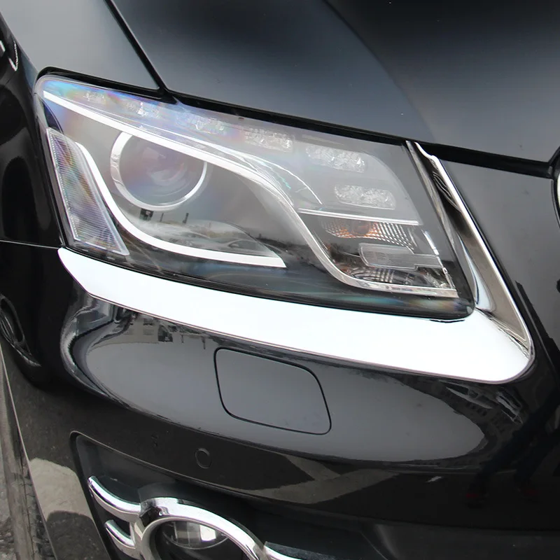 

ABS Chrome Exterior Headlight Eyebrow Cover Trims Front Light Lamp Frames Stripes 2Pcs For Q5 2009 2010 2011 2012