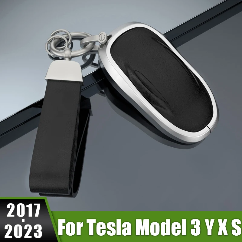 

For Tesla Model 3 Y X S 2017 2018 2019 2020 2021 2022 2023 Aluminum Car Smart Key Case Protector Cover keychain Trim Accessories