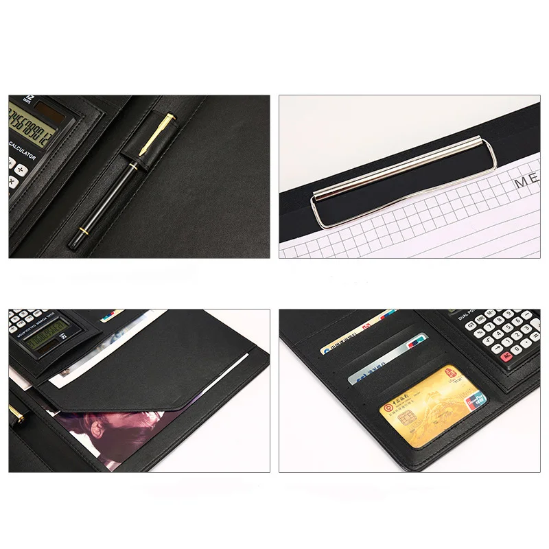 Free Customized Name Luxury Leather File A4 Multifunctional Folder Business Work Sales Manager Clip Students Notebook Card Case