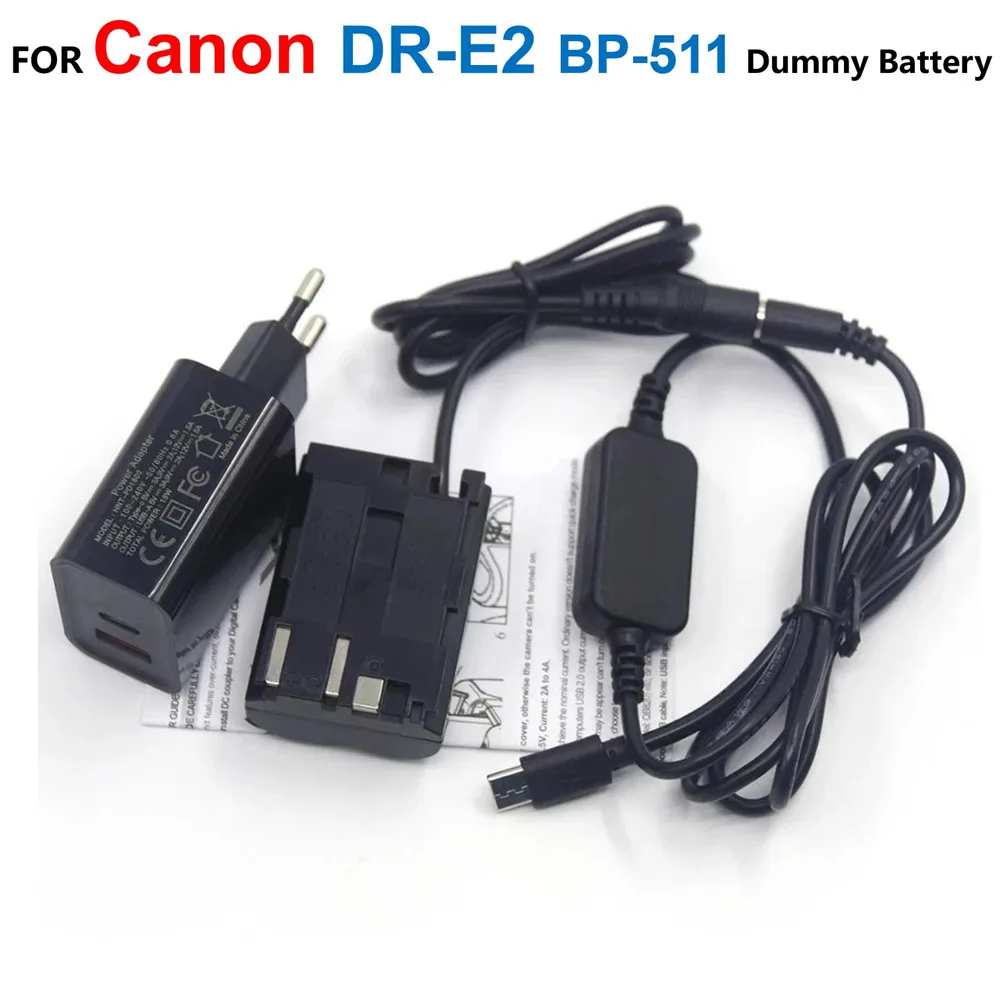 

DR-400 DR-E2 Adapter BP-511 Dummy Battery+ACK-E2 USB TYPE-C Power Bank Cable+PD Charger For Canon EOS 20D 30D 40D 5D 50D D30 D60