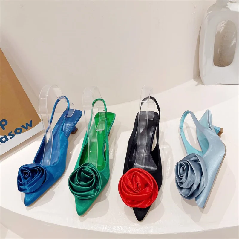 Women's Sandals Summer Casual Solid Color Pointed Toe Flower Decoration Female Footwear Outdoor Concise Ladies Shoes On Offer