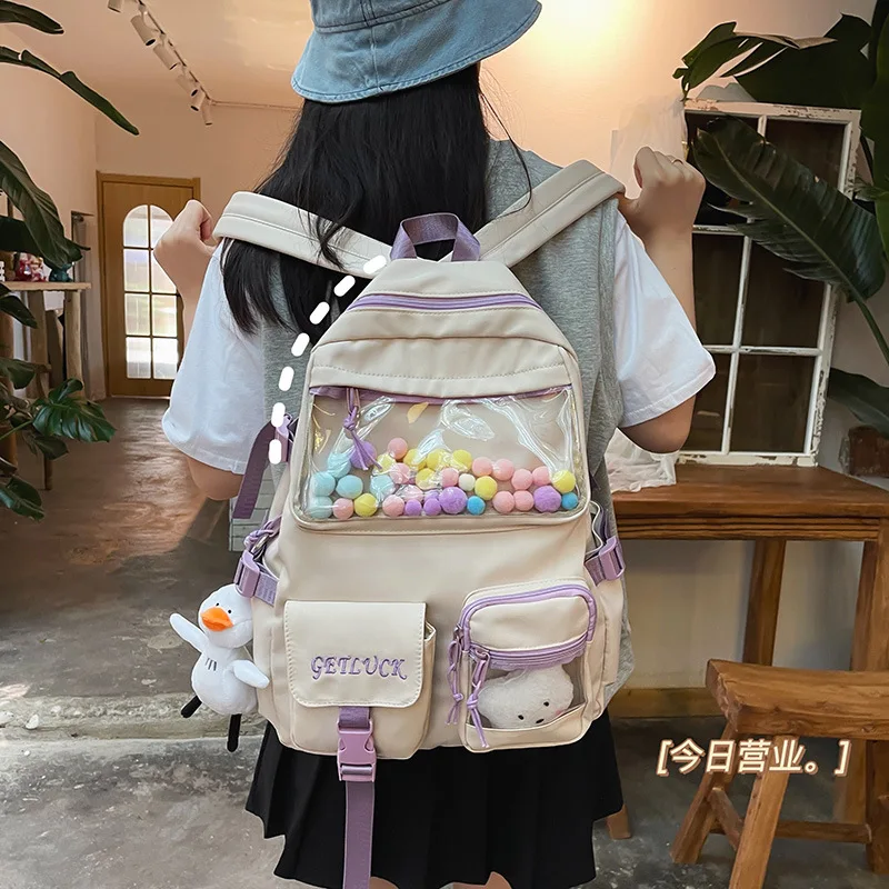 

2022 Student Backpacks colorful ball decoration Waterproof Rucksack for Teen Girls School Bag Cute Student Bookbag Travel bags