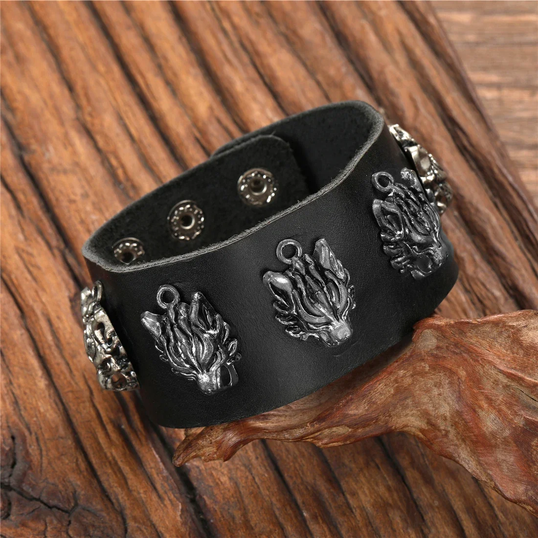 Мужской классический кожаный браслет в форме животного
