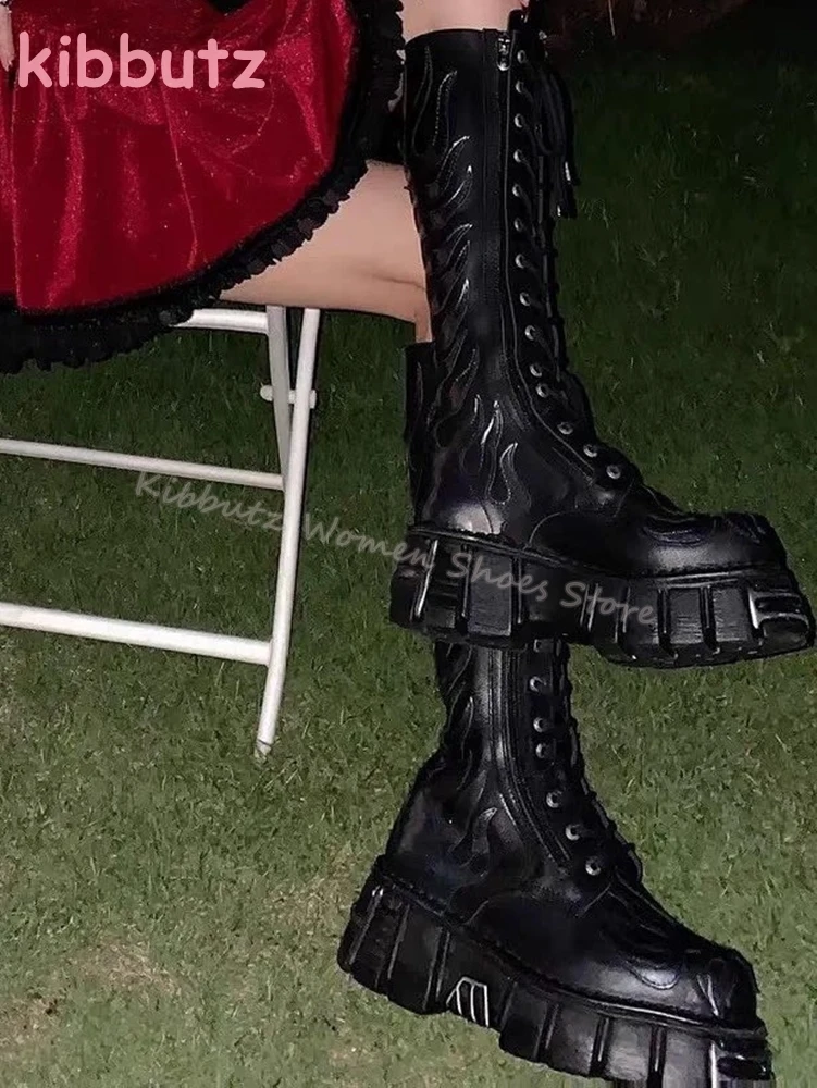 Мотоциклетные ботинки с вышивкой Totem в стиле рок Y2k темные панк из натуральной