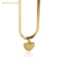muse crush heart pendant necklace for women stainless steel gold plated snake chain choker necklaces jewelry drop shipping