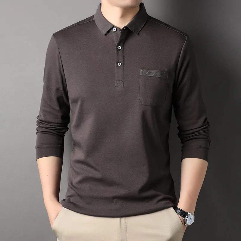 

High-end 2023 new Men's Vintage POLO Shirt Long Sleeve Fashion Luxurious Solid Color Men's Polo Shirt Regular Fit Tops Men's