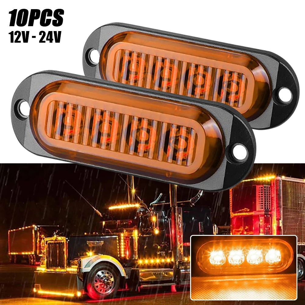 

10PCS 4LED Car Warning Light LED Trailer Side Marker Light 12V-24V Indicator Light 90LM Rear Light Waterproof Auto Accessories