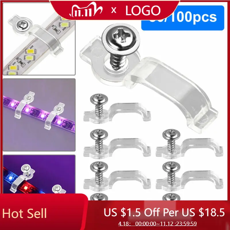 

50/100 Mounting Brackets Clip One-Side Fixing Clips For 3528/5050/5630/3014 SMD LED Waterproof Strip Light Within 10mm Width