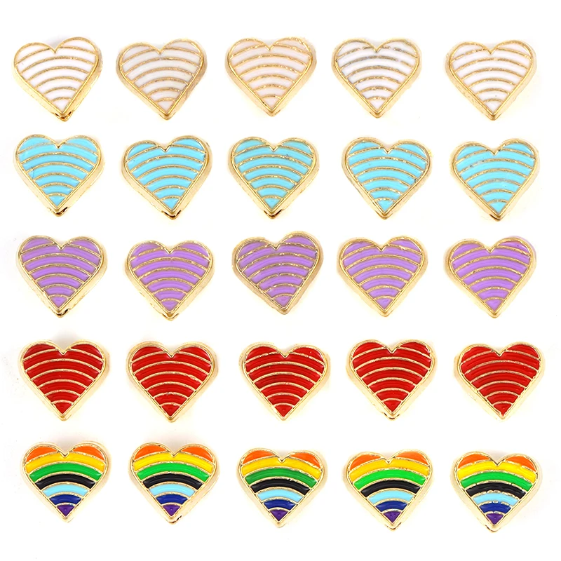 

15Pcs 7MM Rainbow Enamel Heart Alloy Spacer Beads Charm Fashion Women's Bracelet Necklace DIY Jewelry Making Accessories Gift