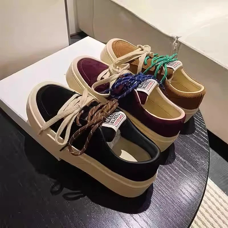 Туфли на толстой подошве весну и осень 2023 года новые двухцветные туфли шнуровке