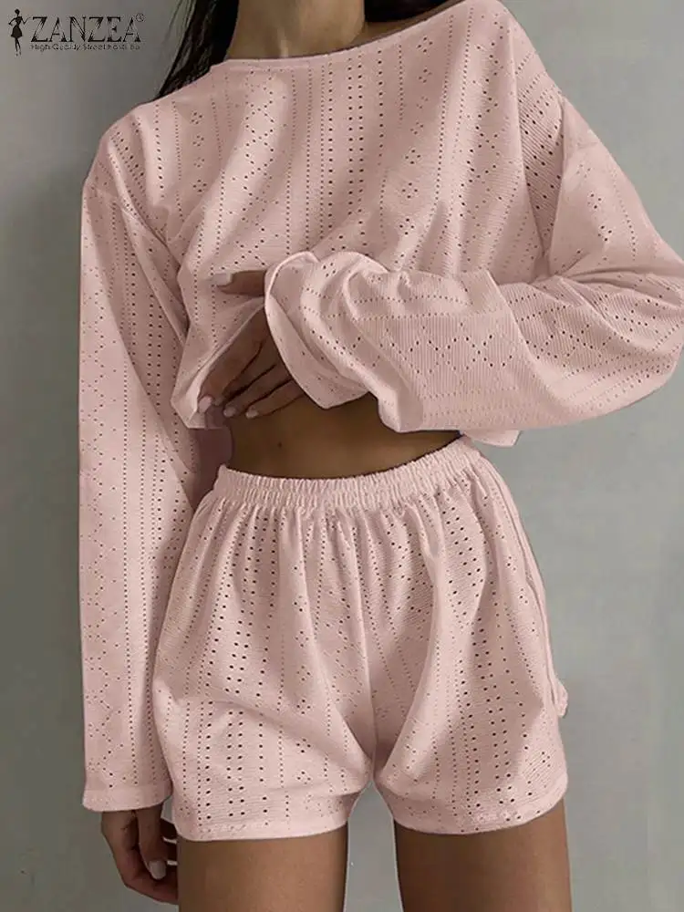 Повседневные короткие костюмы с эластичной резинкой на талии ZANZEA модные